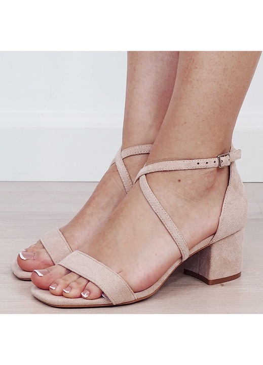 Sandale bej elegante cu toc mic 6895 M12 20368, Bej