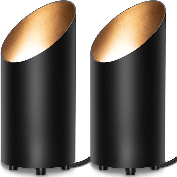 Lampadar interior, negru, 20x9cm, cablu 1.8m, comutator picior, set 2 becuri GU10 5W alb cald