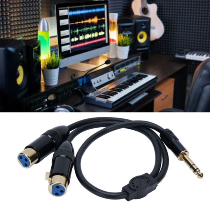 Cablu splitter Y stereo 6.35mm la dual XLR femela 1.6ft negru