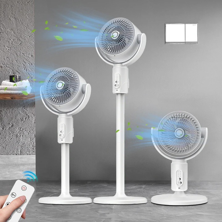 Ventilator oscilant cu telecomanda si temporizator 8H, 5 viteze, oscilatie 90°, inaltime reglabila, ventilator silentios pentru dormitor si birou, alb