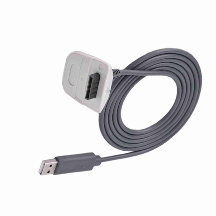 Cablu incarcare USB pentru controller wireless Xbox 360, alb, 1.5m