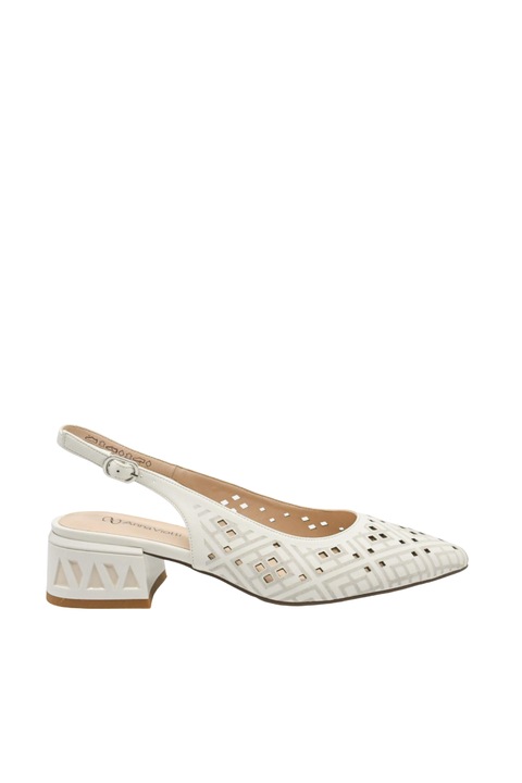 Pantofi decupati eleganti Anna Viotti din piele naturala, alb galbui cu detalii geometrice GOR1068, Alb