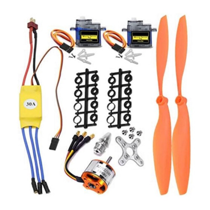 Set motor brushless 1400KV ESC 30A servomotoare SG90 elice 8060 multicolor