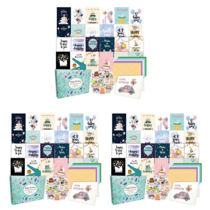 Set felicitari mari cu plicuri multicolor si 27 stickere, 150x81x30 piese