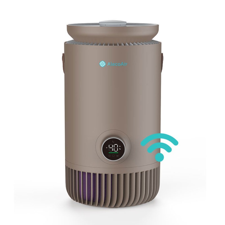 AlecoAir PU30 NUO Coffee légtisztító és párásító, WiFi, 400 ml/óra párásítási kapacitás, True HEPA H13, UV-C lámpa, ionizáció
