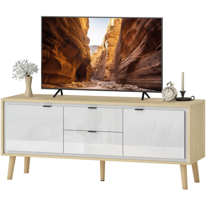 TV szekrény 120x35x50cm fehér, soft-close fiókokkal és fényes ajtókkal