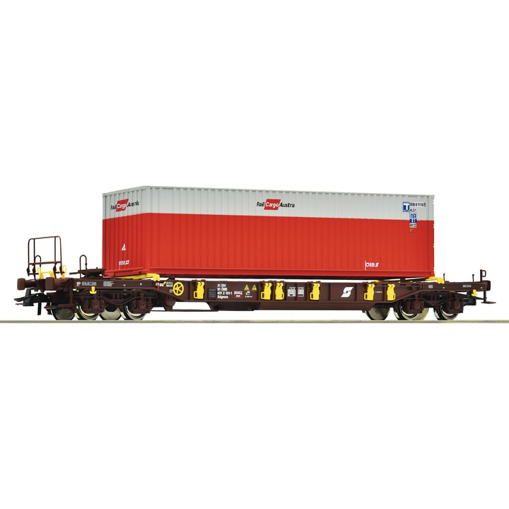 Vagon platforma incarcat cu container, Roco, ÖBB, Multicolor, H0, 67598, 221 mm lungime, 14+