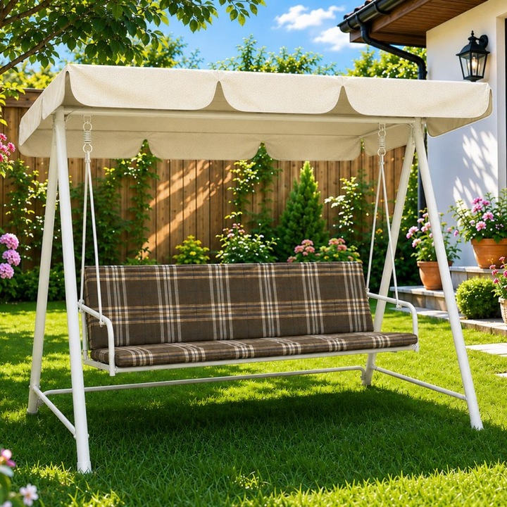 Perna balansoar gradina, 150x50x50 cm, doua segmente, husa detasabila, Lenjerii Deosebite, Carouri maro-bej
