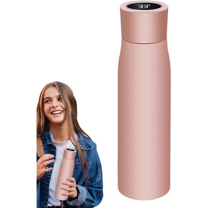 Termosz kulacs, rozsdamentes acél, LED kijelző, rózsaszín, 500ml