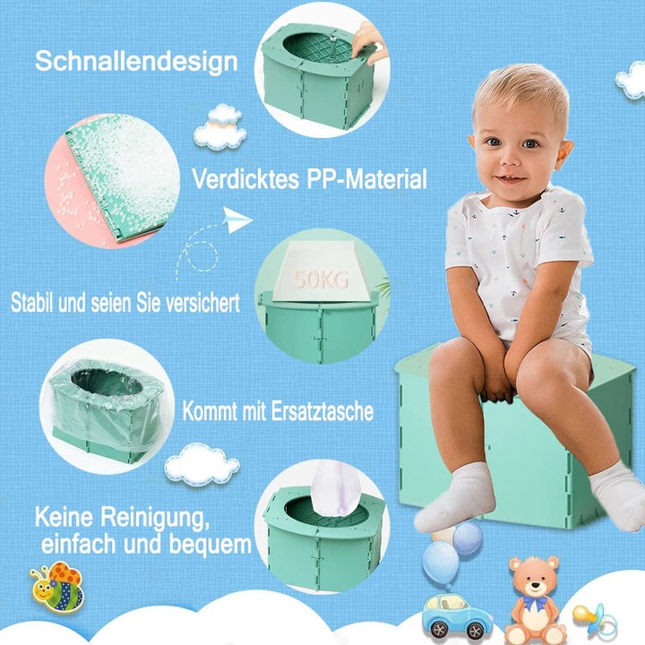 Összecsukható hordozható bili gyerekeknek, zöld