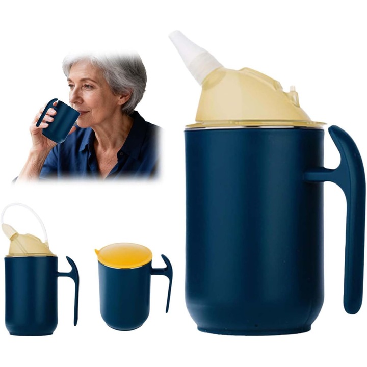 Бутилка за вода 3-в-1 за възрастни хора, капацитет 400ml, синя
