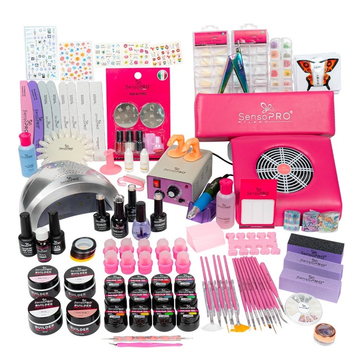 Kit Unghii False Duo cu Gel UV si Oja Semipermanenta SensoPRO Milano 10ml - Promotie #33 + CADOU