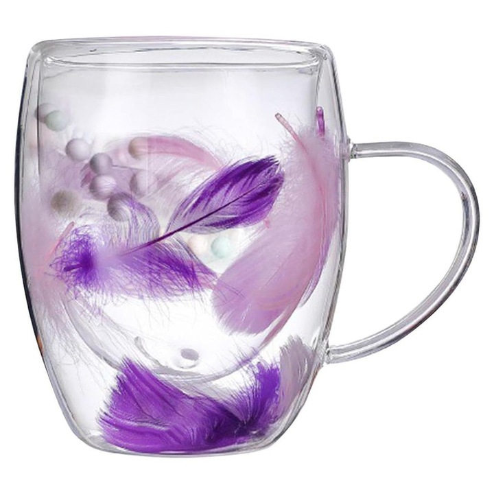 Cana sticla dublu stratificata 250x350ml design pene izolata confortabila