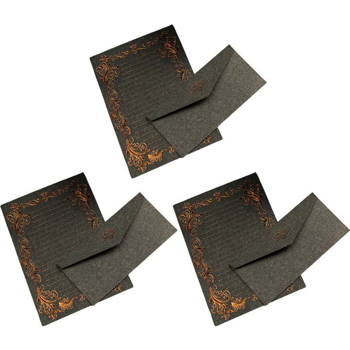 3 db vintage kraft papír boríték készlet, fekete csíkos, 10x15cm
