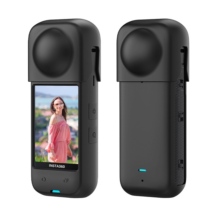 Силиконов защитен калъф за Insta360 X4, черен, комплект 2 бр., 10x10x5см
