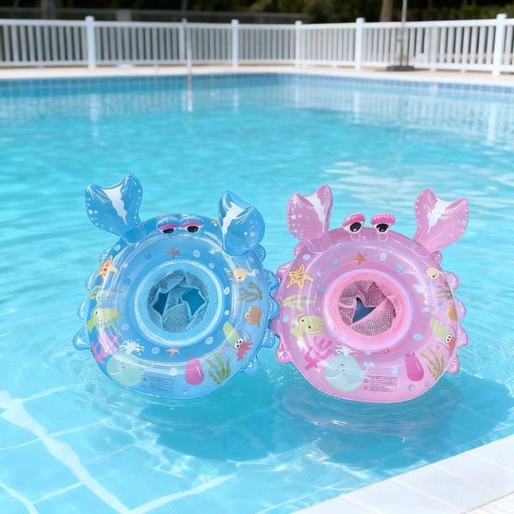 Colac de inot pentru bebelusi, crab, PVC gros, albastru sau roz, 55x25cm, set 2 bucati