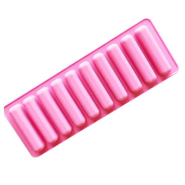 Tava silicon pentru prajituri si cuburi de gheata, roz, 25.5x9.2x1.8cm
