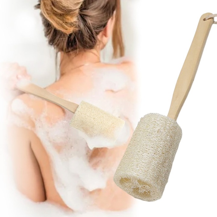 Természetes luffa fürdőszivacs, ergonomikus, 37x10cm, többszínű