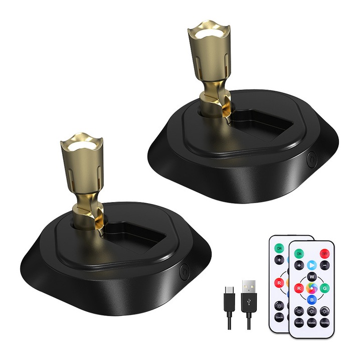 2 db RGB LED spotlámpa szett távirányítóval, újratölthető, fekete-arany, állítható