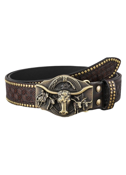 Természetes bőr öv retro stílusban — Unisex cowboy/cowgirl öv levehető csattal és állítható vintage dizájnnal, kifejezetten tökéletes kiegészítőként farmerekhez.