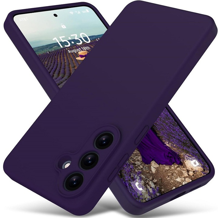 Husa pentru Samsung Galaxy S26 OEMG®, Husa din silicon lichid premium, Protectie Camera, Anti-soc, Interior Microfibra, 6.3", violet inchis