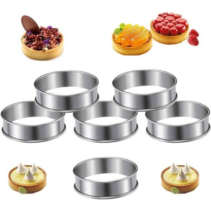 Set 6 forme rotunde prajituri inox 8.5x2.5cm neaderente