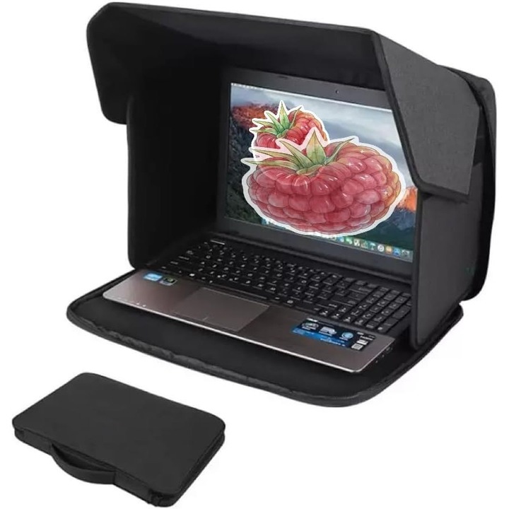 Parasolar laptop pliabil 16 inch, protectie confidentialitate, anti-orbire, compartiment suplimentar