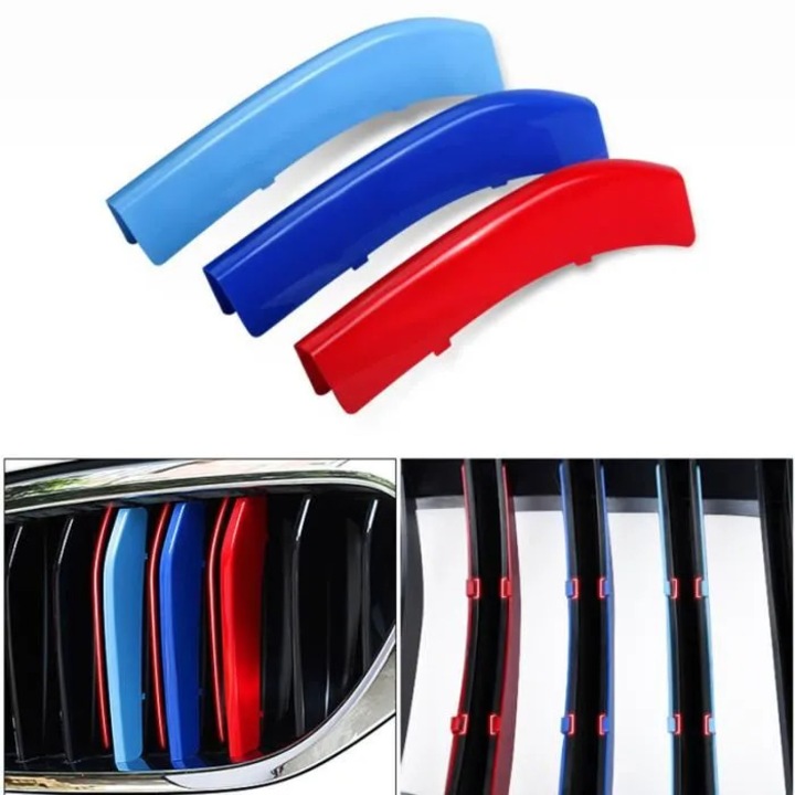 Set 3 clipsuri grila ABS pentru BMW E46 E60 E39 E90 E84 F48 G30 F10 F11 E53 E70 E71 F15 F16 E87 E81 F30 F34 G30 M Performance multicolor
