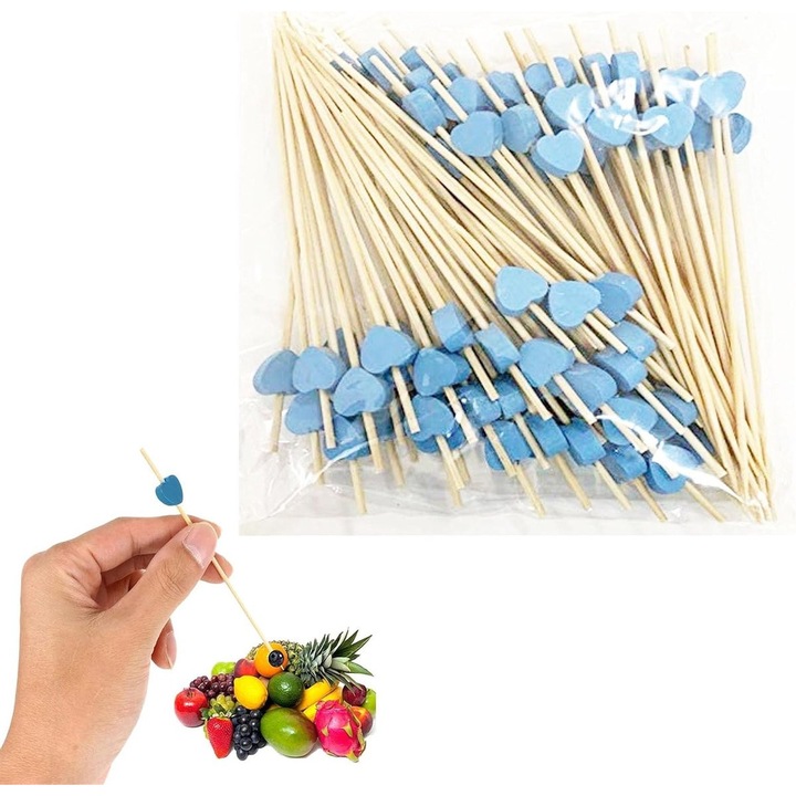 Scobitori din lemn, forma inima, set 100 bucati, natur, 6cm