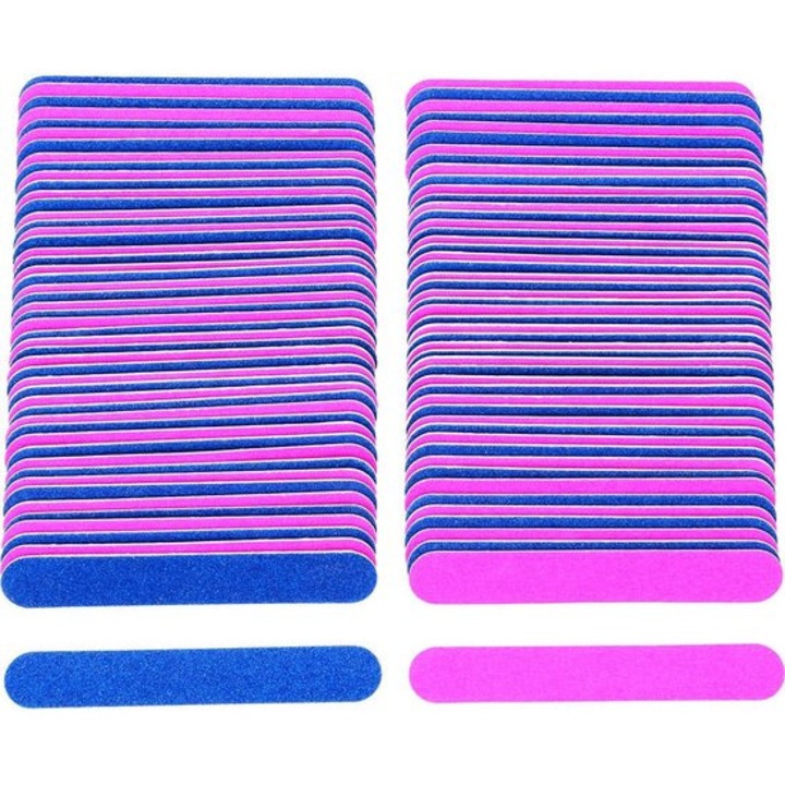 Set 100 pile unghii duble fata 180/240 granulatie multicolor