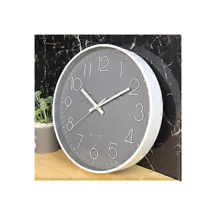 Ceas de perete, 30cm, plastic, silentios, modern, negru