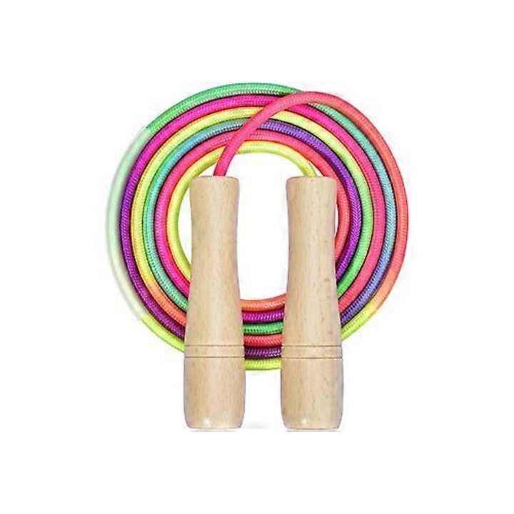 Coarda de sarit reglabila 260cm, manere lemn fag, multicolor, pentru copii