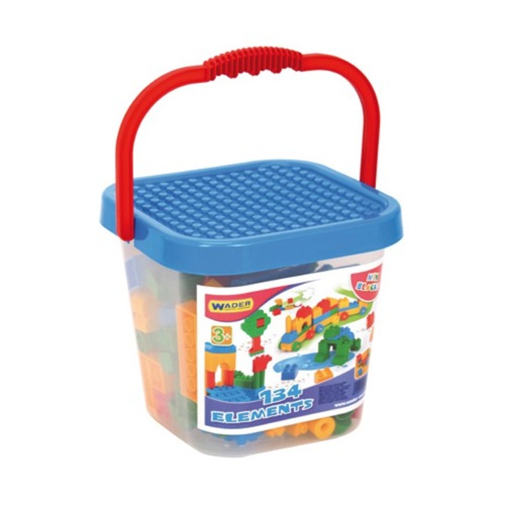 Комплект строителни елементи в кофата за играчки Wader, 134 бр., Многоцветни