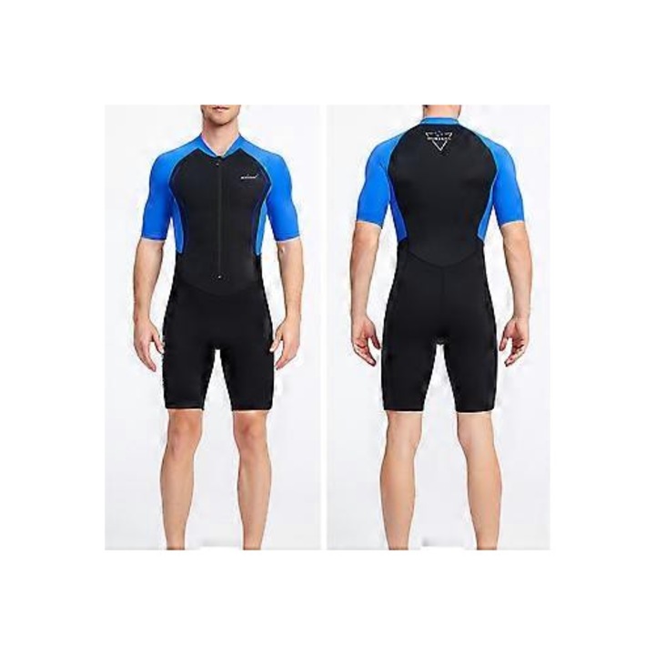 Costum de neopren pentru barbati 2024, 1.5mm, cu fermoar frontal, maneca scurta, pentru snorkeling, scufundari, inot, surfing si sporturi nautice