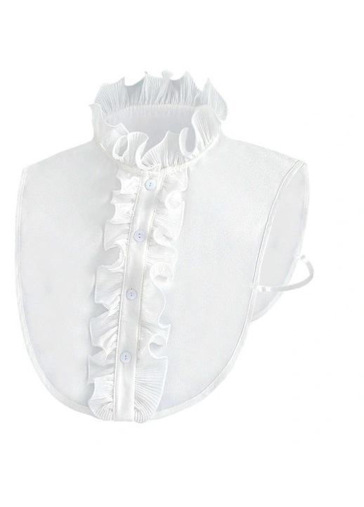 Levehető fehér gallér fodrokkal, elegáns, sifonból, nőknek, gombokkal, One Size INTL