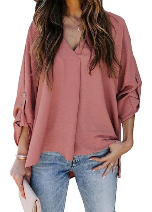Bluza dama, tunici de vara, decolteu in V, maneci 3/4, culoare uni, material usor, L INTL