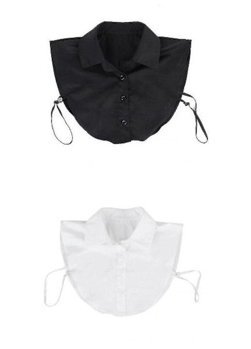 Levehető hamis gallér, fekete és fehér, pamutkeverék, gombokkal, 2 darabos szett, One Size INTL