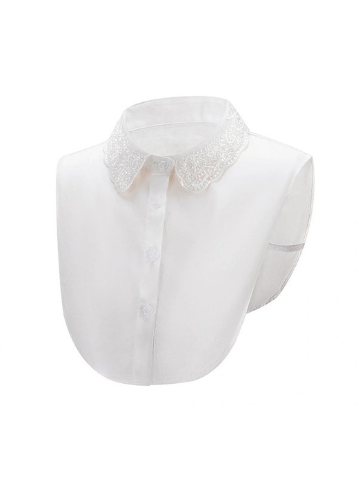 Levehető hamis gallér, fehér, csipke hímzés, pamut és organza, elegáns kiegészítő női ingekhez, One Size INTL