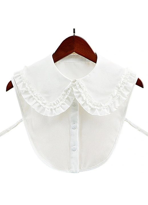Levehető hamis gallér, fodrok, fehér, poliészter, 1 db, One Size INTL