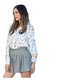 Camasa pentru femei, imprimeu floral, maneca lunga, alb, casual