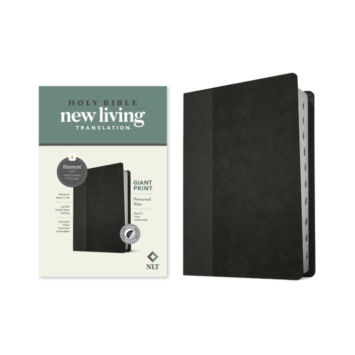NLT Personal Size Giant Print Bible, Filament Enabled Edition Red Letter, Leatherlike, Black/Onyx, Indexed, Tyndale