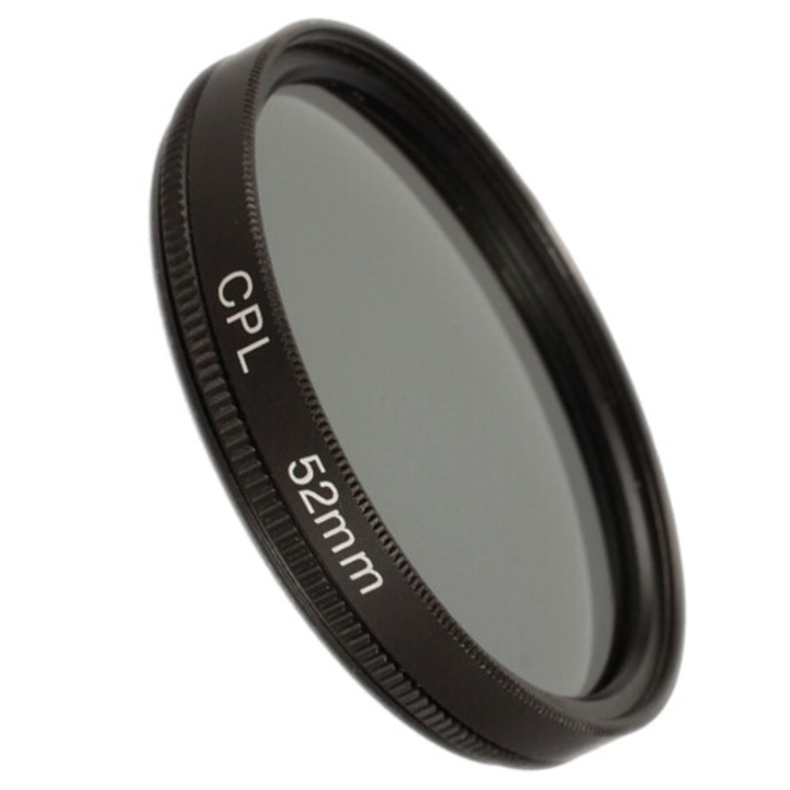 Filtru polarizant circular CPL 52mm, filtru polarizator cu filet, compatibil cu lentile Canon 650D/700D si Nikon D3100/D3200/D3300, Negru