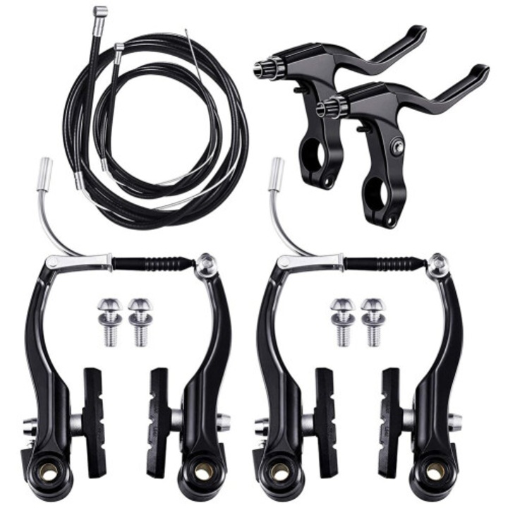 Set frane bicicleta MTB, aluminiu, negru, 110x55mm, cabluri 2m