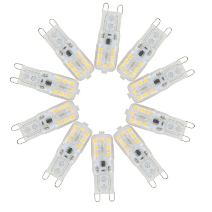 Комплект 10 LED капсулни крушки G9 5W, димируеми, топло бяло, AC220-240V
