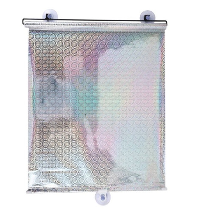 Rolo árnyékoló, ezüst, 50x125cm, PVC, tapadókorongokkal