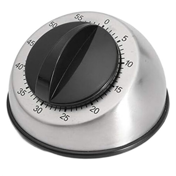 Timer mecanic bucatarie, 60 minute, otel inoxidabil, argintiu, compact