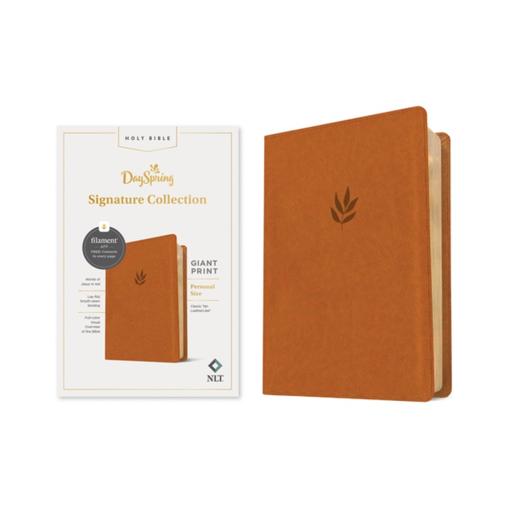 NLT Personal Size Giant Print Bible, Filament Enabled Edition Red Letter, Leatherlike, Classic Tan Dayspring Signature Collection, Tyndale