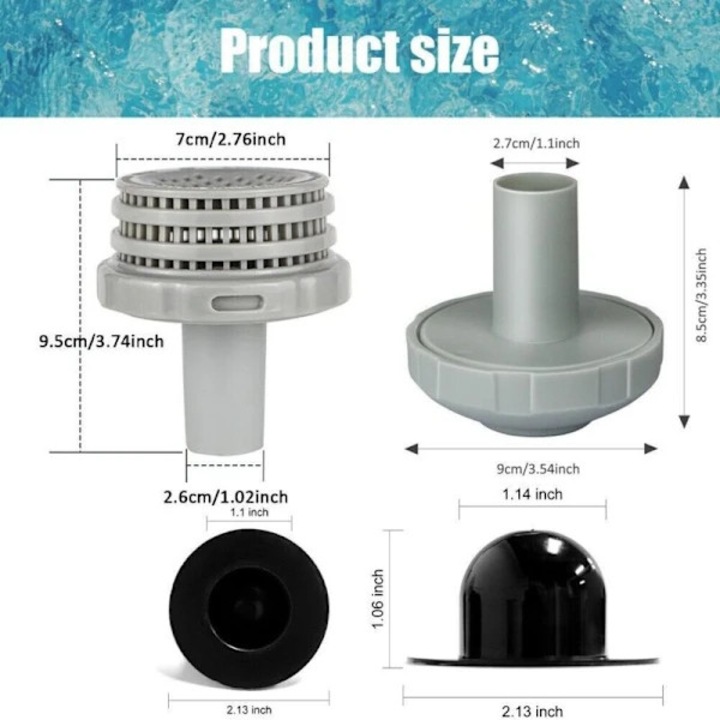 Set de inlocuire pentru admisie si evacuare apa piscina de suprafata CCYKXA, compatibil cu Intex/Bestway/Coleman, pentru pompe 1500/2500/4000 GPH, din PVC durabil, Negru, 1 set