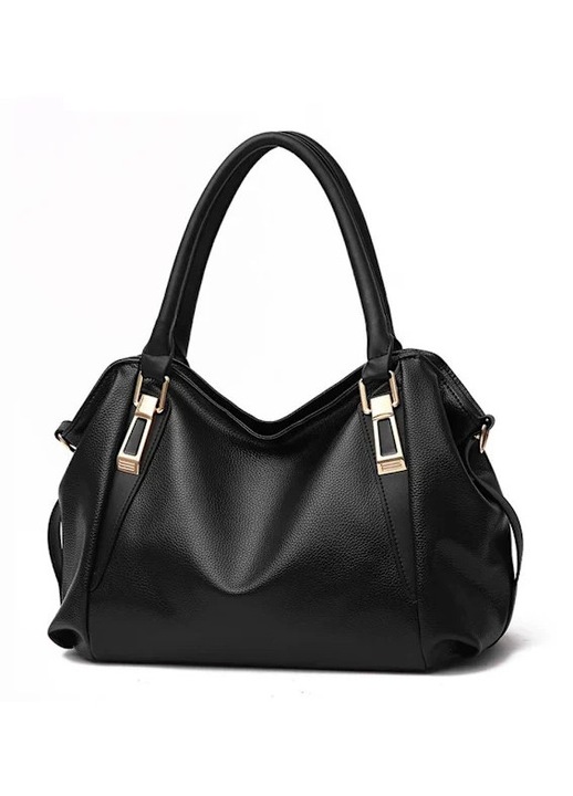 Geanta dama, piele sintetica, negru, 36x15x26cm, capacitate mare, curea reglabila detasabila