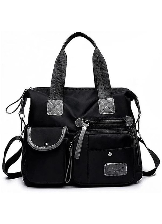 Női tote táska, fekete nylon, 33x13x30cm, állítható pánt, több zseb